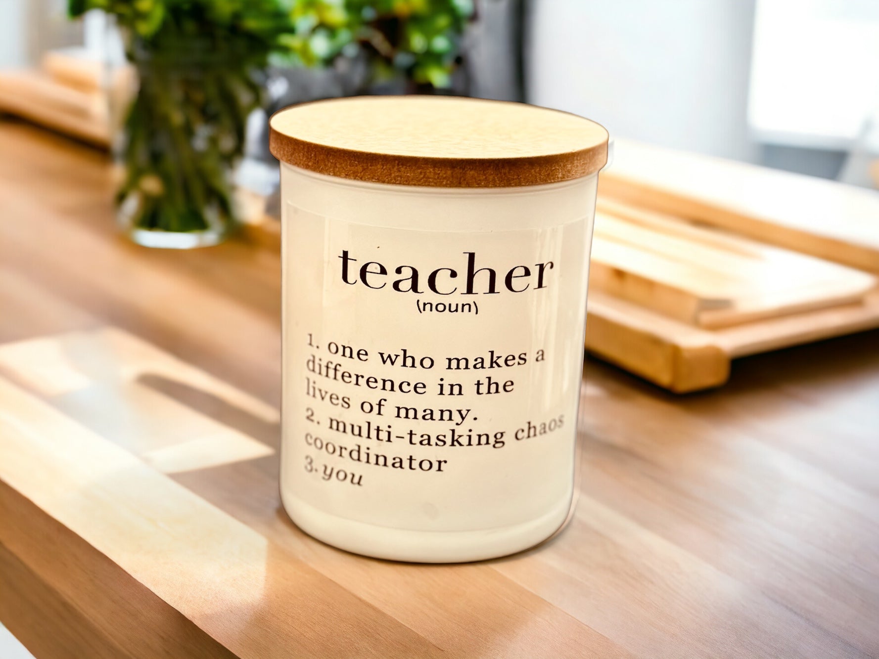 Our Teacher Quote Candles are a luxurious addition to any end-of-school-term celebration. Made with soy wax and a zinc-free cotton wick, this 30cl candle emits a delightful, long-lasting scent. Perfect for showing appreciation to hard-working teachers.