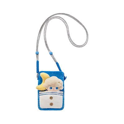 Small blue bag with a character design on a white background
