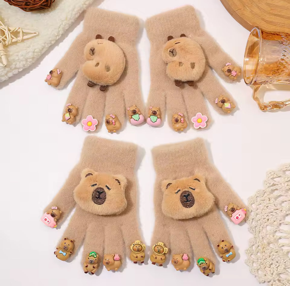 Plush Capybara Kids Gloves