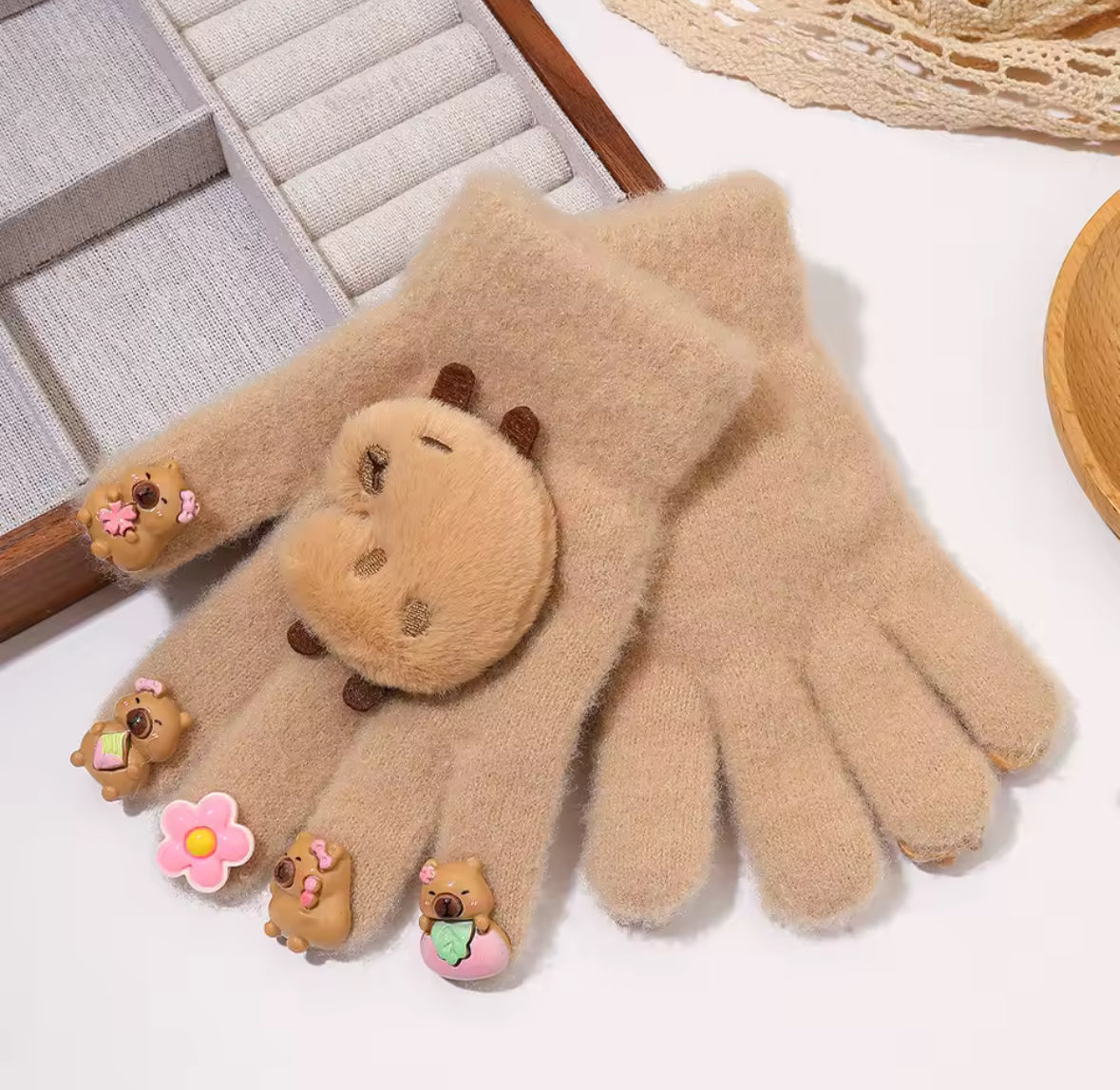 Plush Capybara Kids Gloves