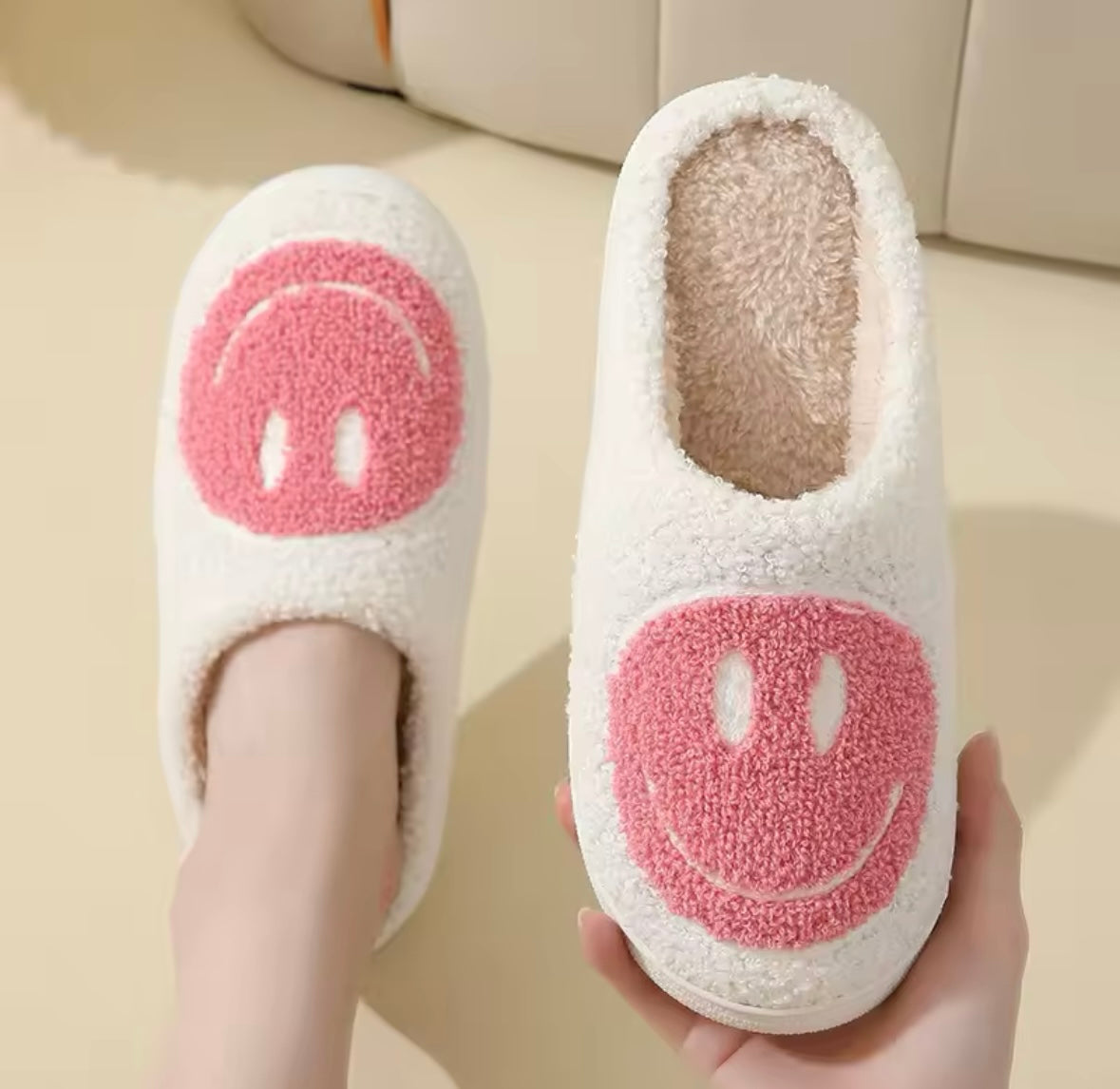 Plush Happy Face Slippers