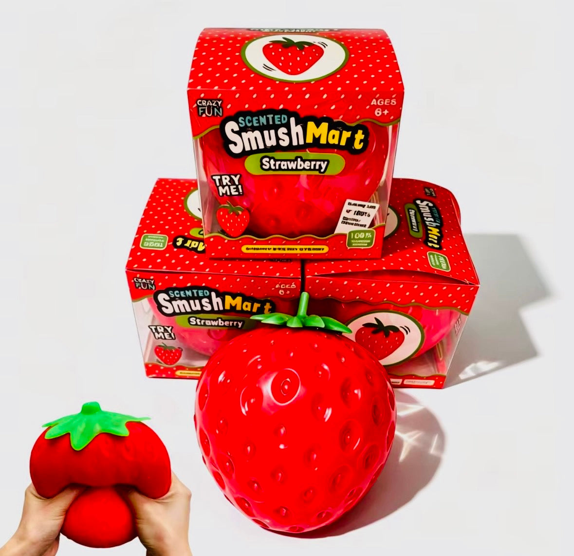 Crazy Fun Smush Mart Scented Strawberry Squishy Toy — slow rise foam with packaging, ages 6+