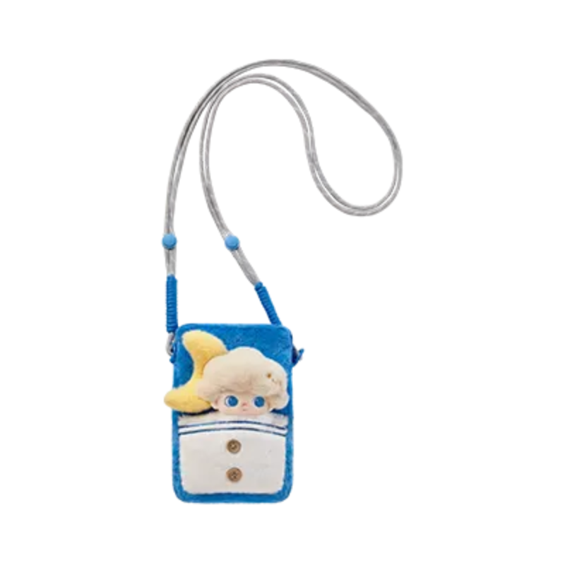 Pop Mart Dimoo Weaving Wonders — Moonlight Explorer quilted plush bag, blue design