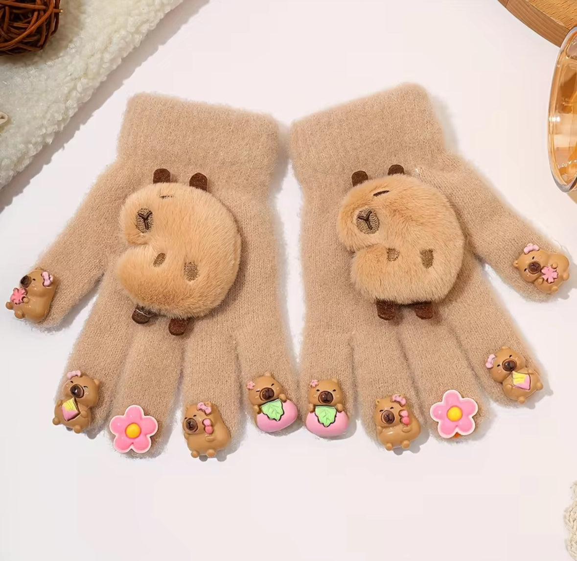 Plush Capybara Kids Gloves