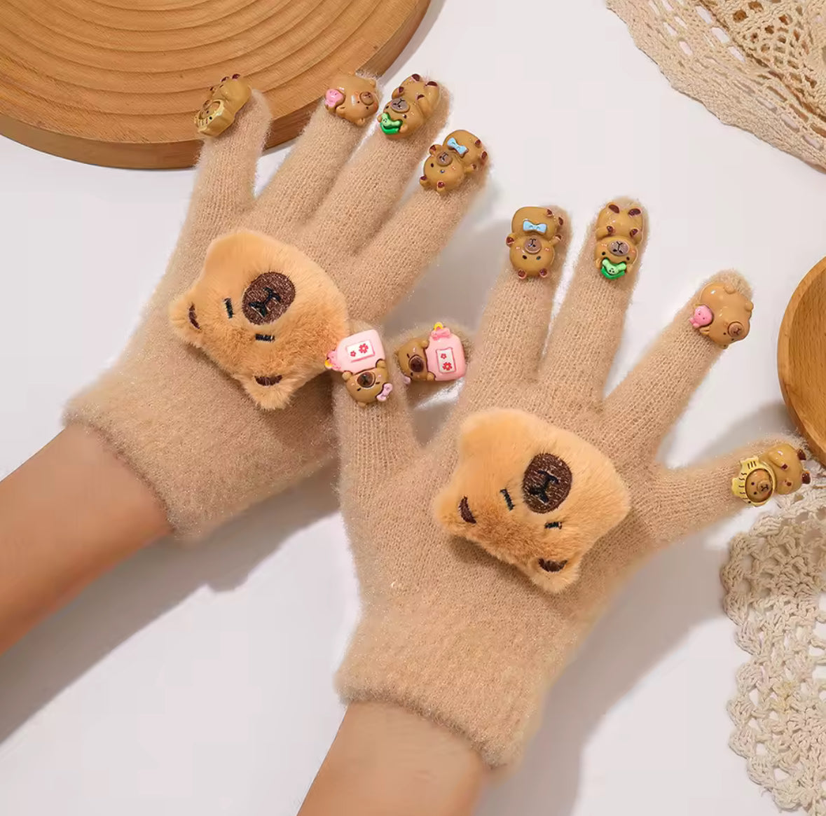 Plush Capybara Kids Gloves