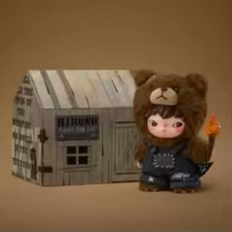 Pop Mart Hirono Living Wild Fight for Joy plush doll — front view, 16cm collectible bear