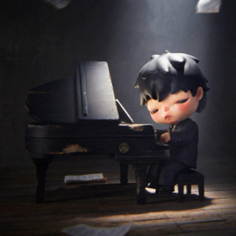Pop Mart Hirono The Pianist Figure — character at piano, official Pop Mart collectible