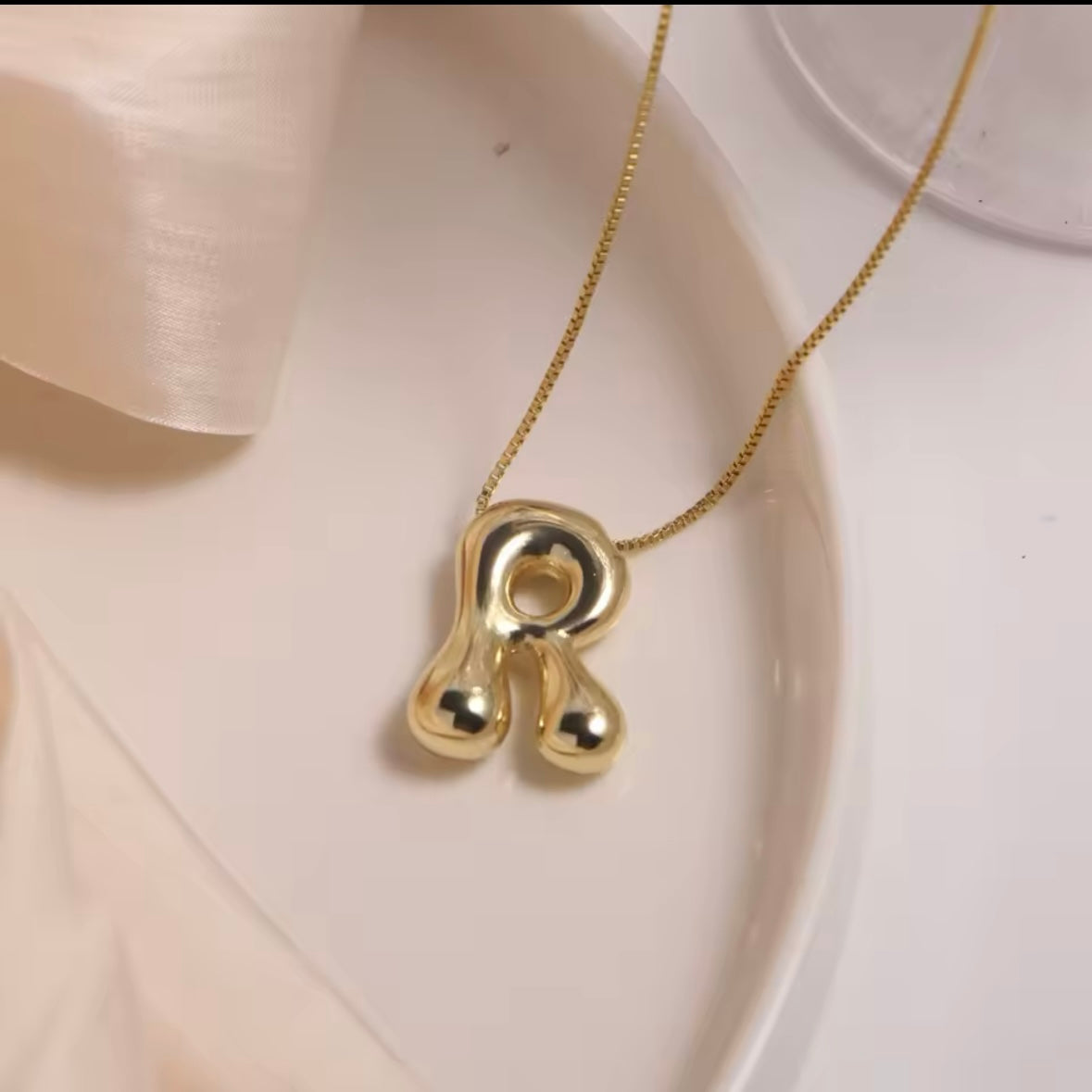 Gold-Plated Bubble Letter Monogram Necklace