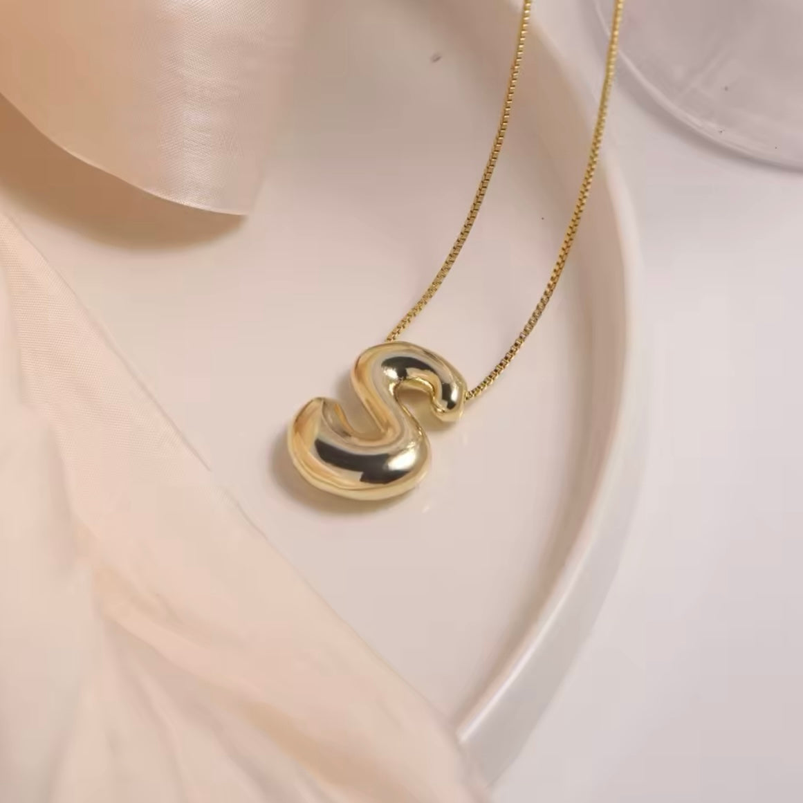 Gold-Plated Bubble Letter Monogram Necklace