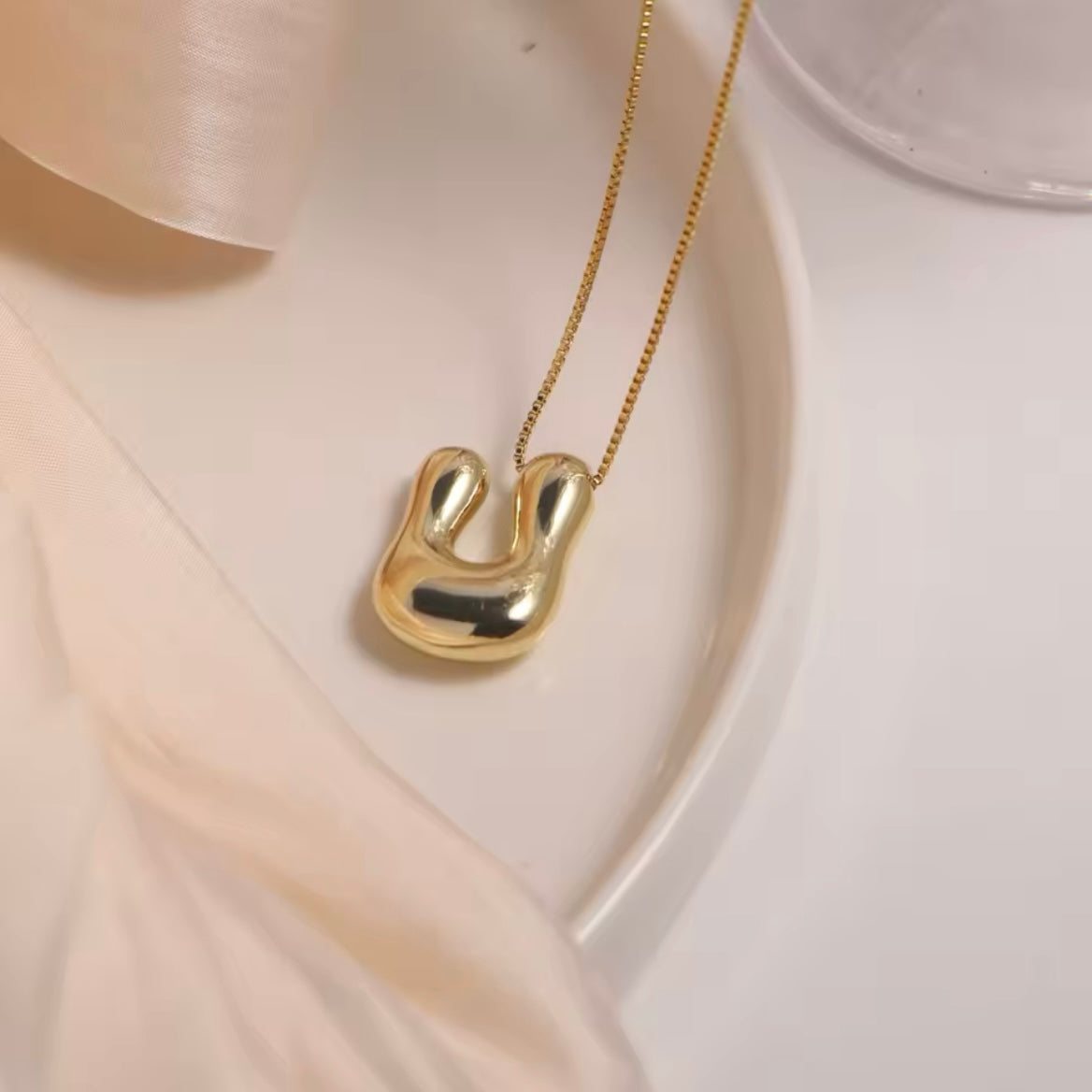 Gold-Plated Bubble Letter Monogram Necklace