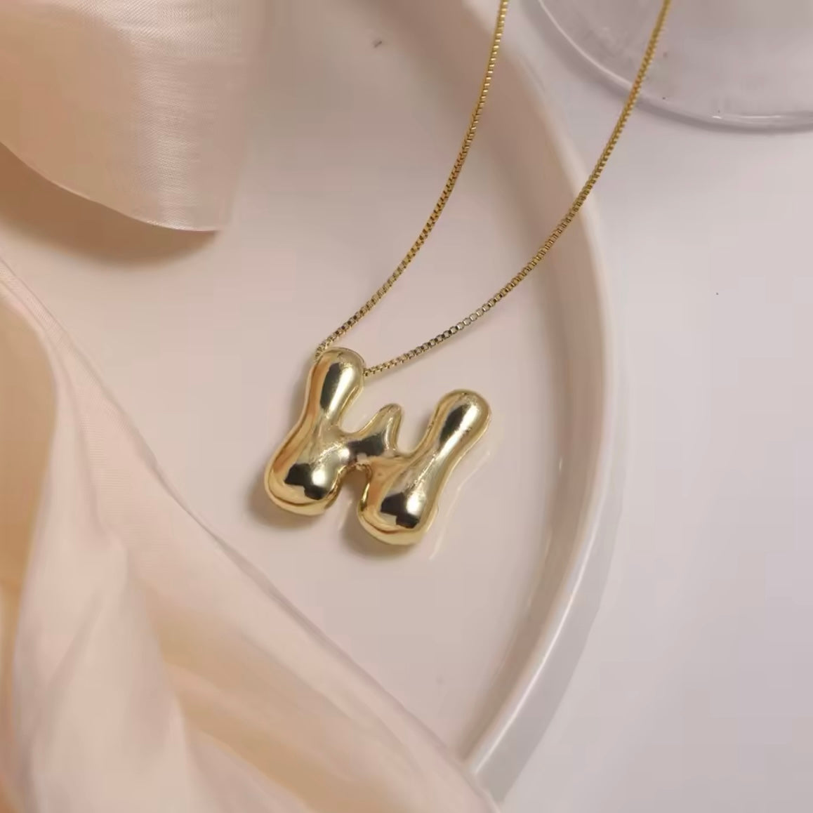Gold-Plated Bubble Letter Monogram Necklace