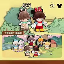 Collection of small figurines with a scenic background, featuring characters from Dimoo World.
