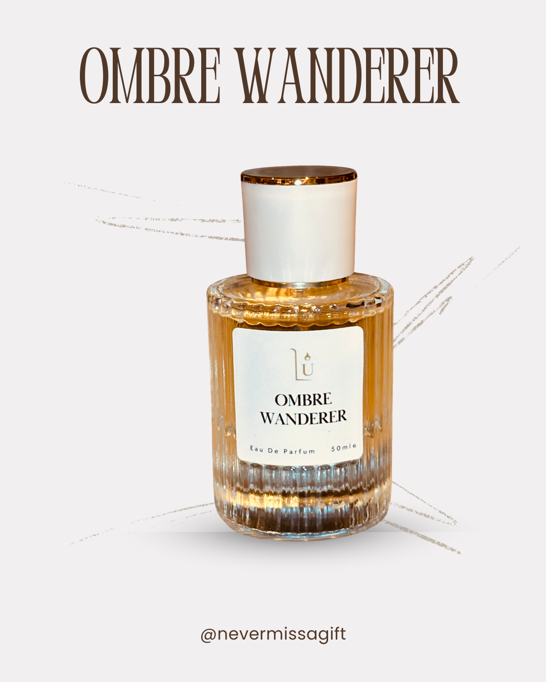 Perfume bottle labeled 'Ombre Wanderer' on a white background