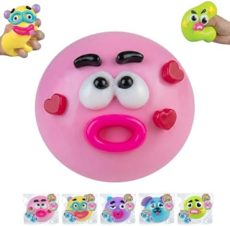 Curiosities Smushers fidget squishy toy showing multi-expression face swap feature with pink smusher and animal designs